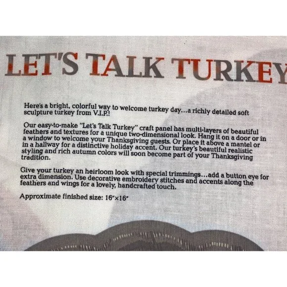 Thanksgiving Turkey Sewing Fabric Panel For Soft Toy Pillow Cut & Sew DIY Kit - Picture 2 of 9